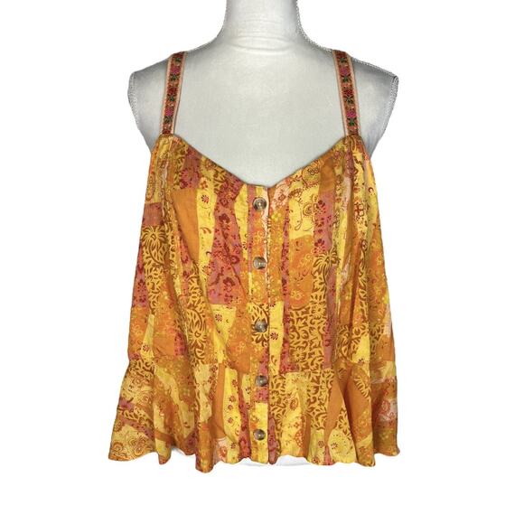 Anthropologie Pilcro Sleeveless Peplum Blouse Embroidered Floral Straps Size XL - Picture 1 of 8